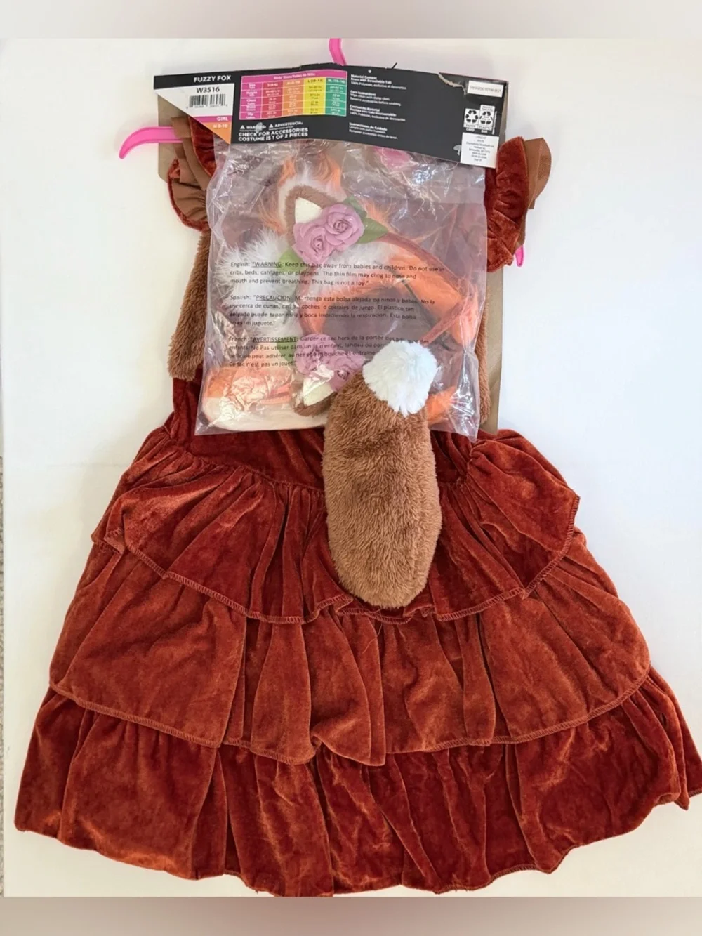 Dreamgirl Red Fox Ruffle Dress w/detachable tail & 3 Ear Headbands Medium (8-10)